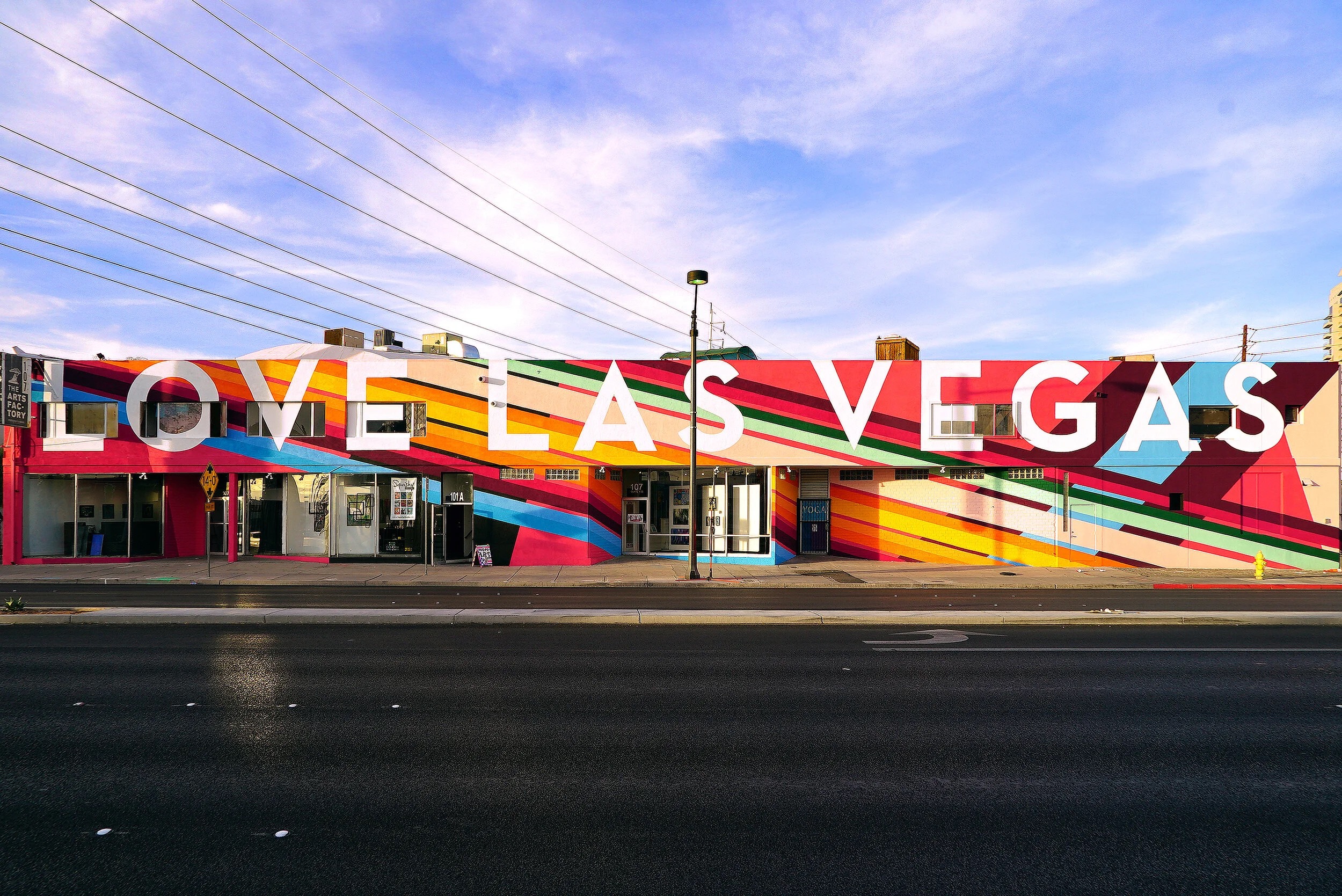 The Arts Factory exterior — LOVE LAS VEGAS mural, 107 E Charleston