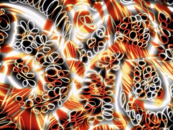 Digital lava lines with white neon outlines on orange fire